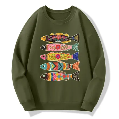 Tokyo-Tiger Colorful Patterned Fish Classic Sweatshirt