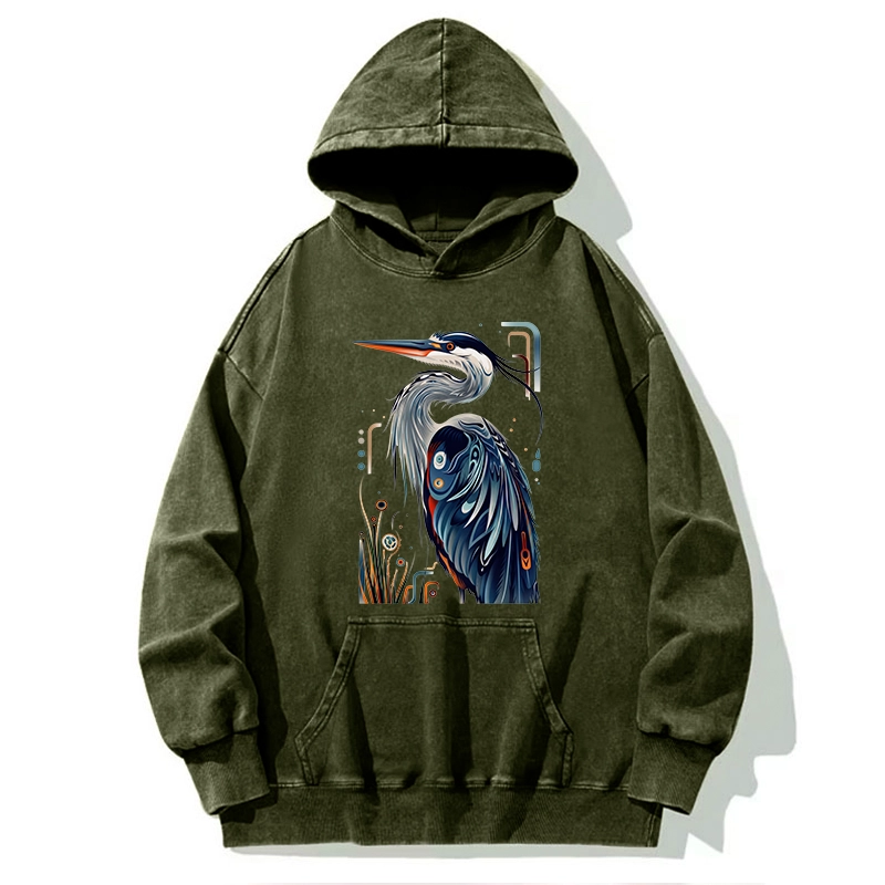Tokyo-Tiger Stylish Blue Heron Washed Hoodie