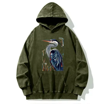 Tokyo-Tiger Stylish Blue Heron Washed Hoodie