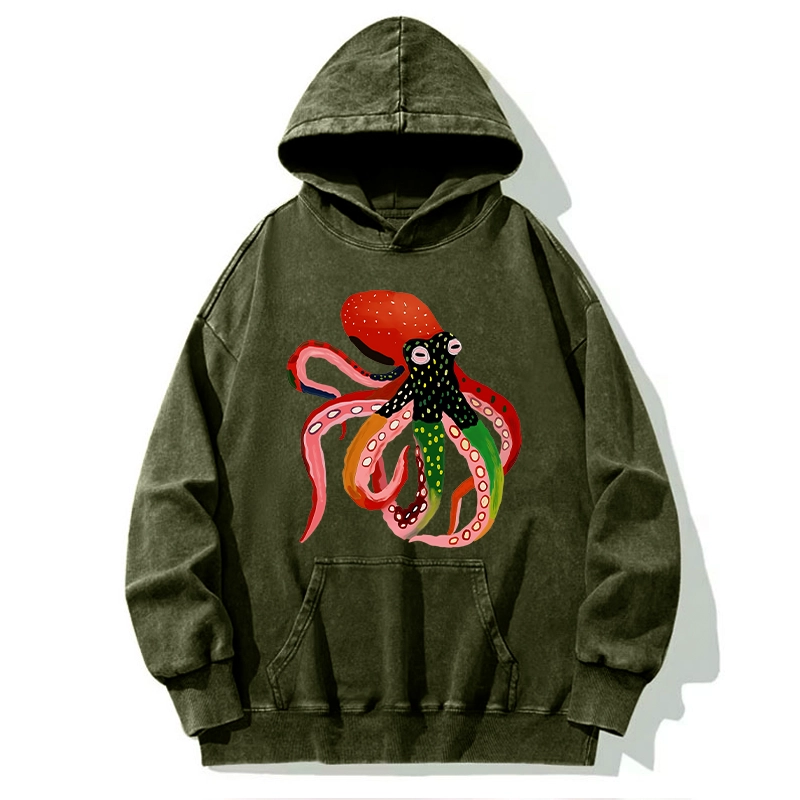 Tokyo-Tiger Colorful Octopus Art Washed Hoodie
