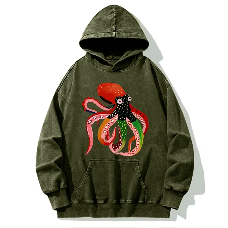 Tokyo-Tiger Colorful Octopus Art Washed Hoodie