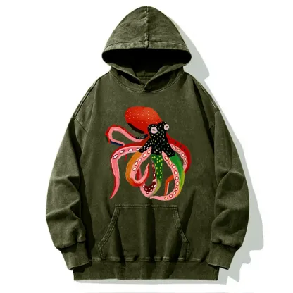 Tokyo-Tiger Colorful Octopus Art Washed Hoodie