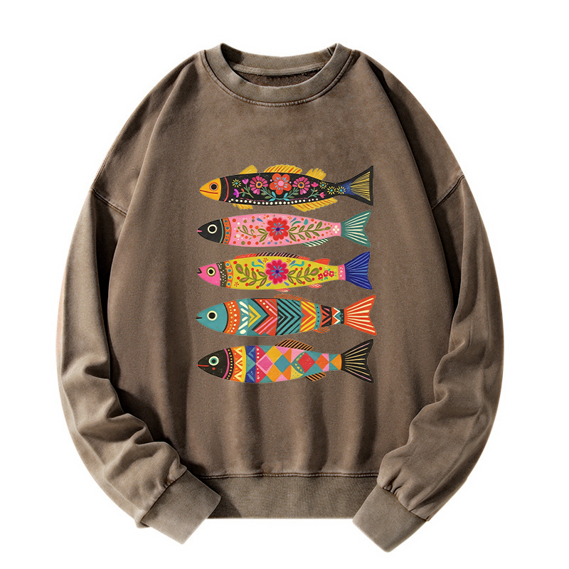 Tokyo-Tiger Colorful Patterned Fish Washed Sweatshirt