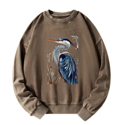 Tokyo-Tiger Stylish Blue Heron Washed Sweatshirt
