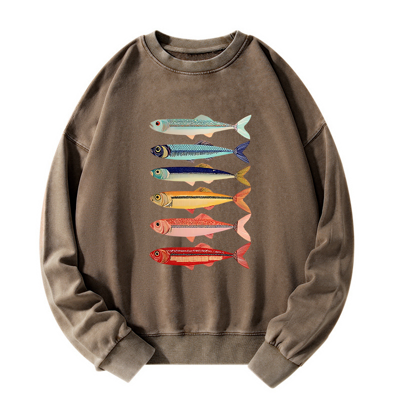 Tokyo-Tiger Colorful Fish Stack Washed Sweatshirt
