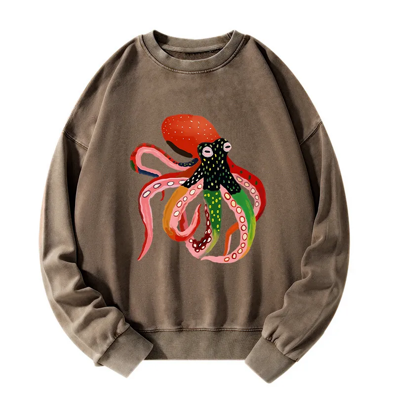 Tokyo-Tiger Colorful Octopus Art Washed Sweatshirt