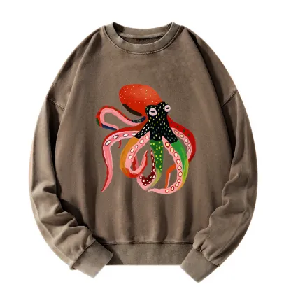 Tokyo-Tiger Colorful Octopus Art Washed Sweatshirt