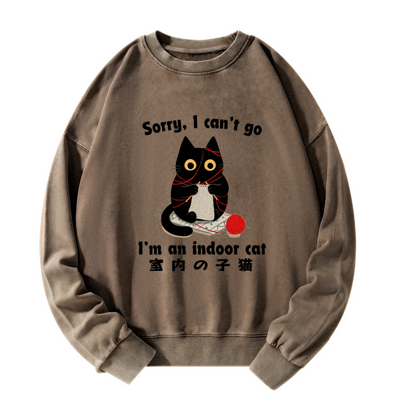 Tokyo-Tiger Indoor Cat Meme Washed Sweatshirt