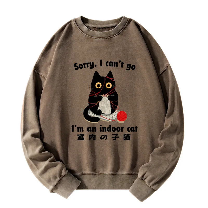 Tokyo-Tiger Indoor Cat Meme Washed Sweatshirt
