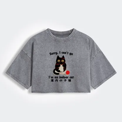 Tokyo-Tiger Indoor Cat Meme Women's Washed Crop T-Shirt