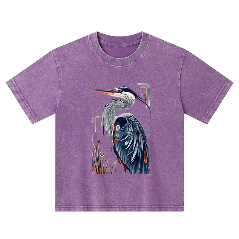 Tokyo-Tiger Stylish Blue Heron Kids Washed T-Shirt