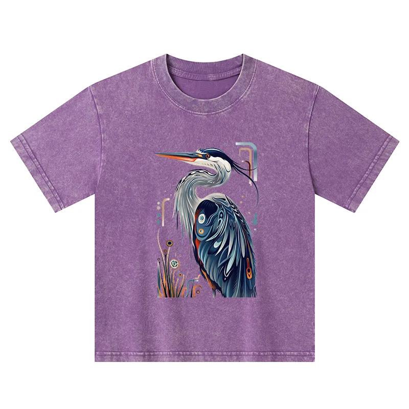 Tokyo-Tiger Stylish Blue Heron Kids Washed T-Shirt