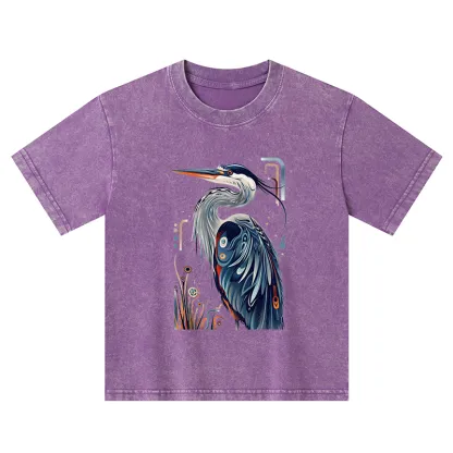 Tokyo-Tiger Stylish Blue Heron Kids Washed T-Shirt