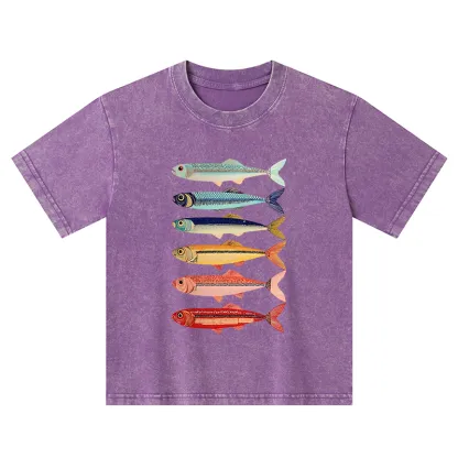 Tokyo-Tiger Colorful Fish Stack Kids Washed T-Shirt
