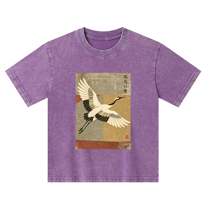Tokyo-Tiger Crane Spirit Kids Washed T-Shirt