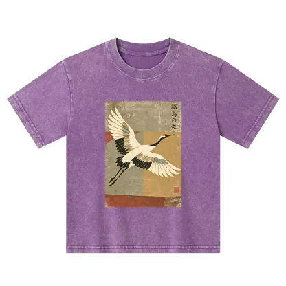 Tokyo-Tiger Crane Spirit Kids Washed T-Shirt