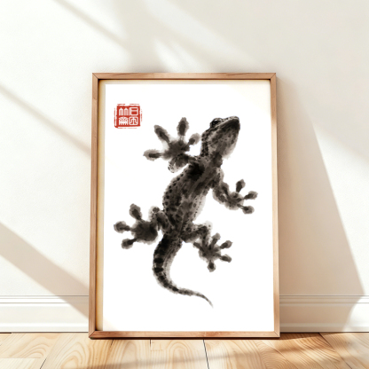 Tokyo-Tiger Minimal Asian Ink Brush Gecko Vibe Wall Art Poster