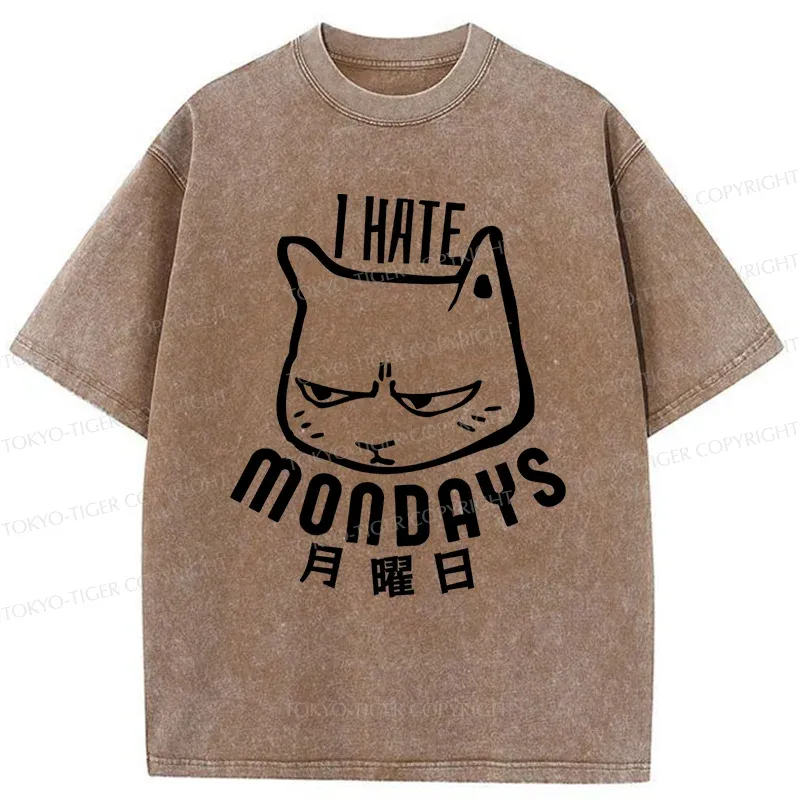 Tokyo-Tiger Cat Hate Monday Washed T-Shirt