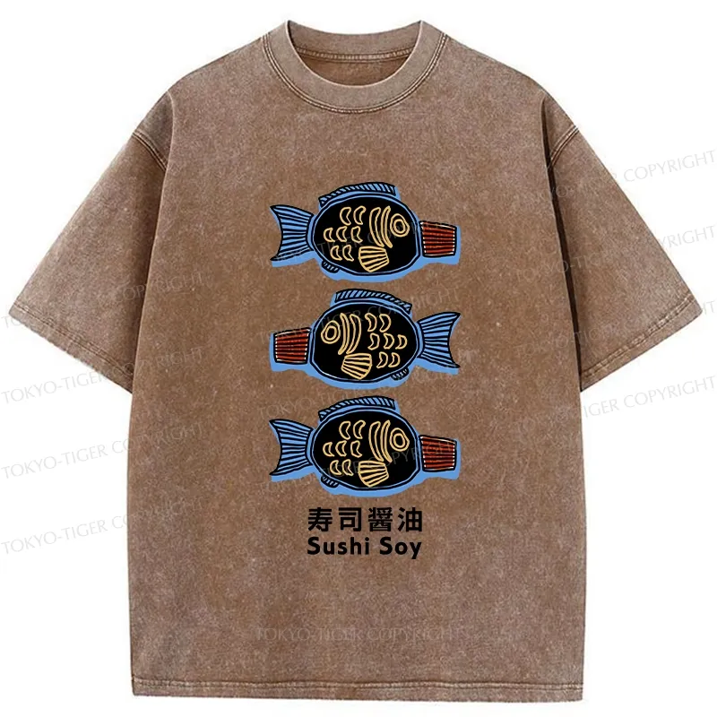 Tokyo-Tiger Sushi Soy Sauce Washed T-Shirt Sale