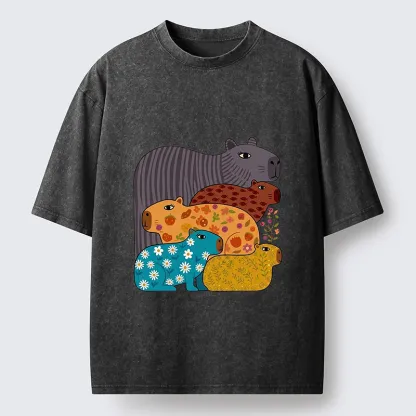 Tokyo-Tiger A Group Of Colorful Capybaras Washed T-Shirt