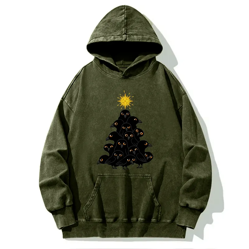 Tokyo-Tiger Crow Christmas Tree Washed Hoodie