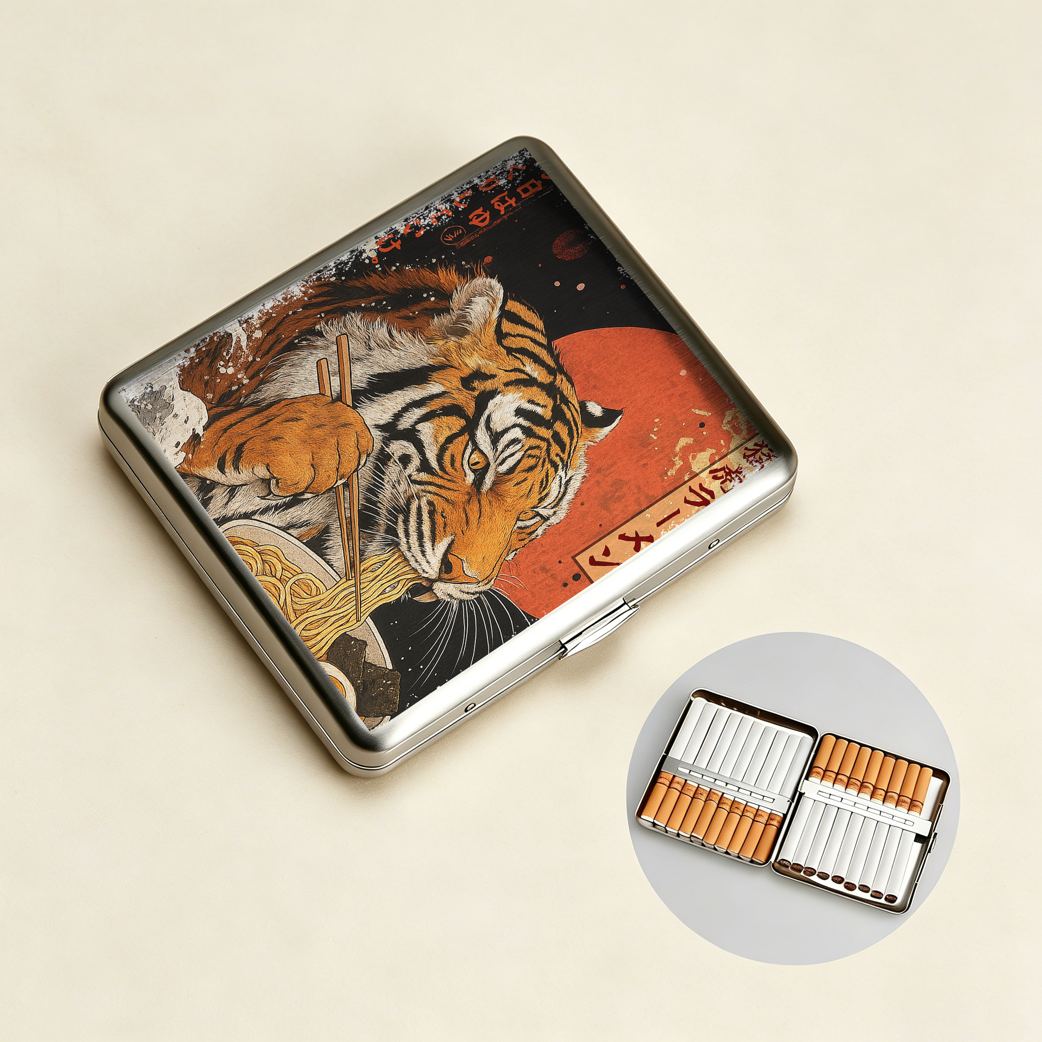 Tokyo-Tiger Ukiyoe Japan Tiger Eating Ramen Cigarette Case
