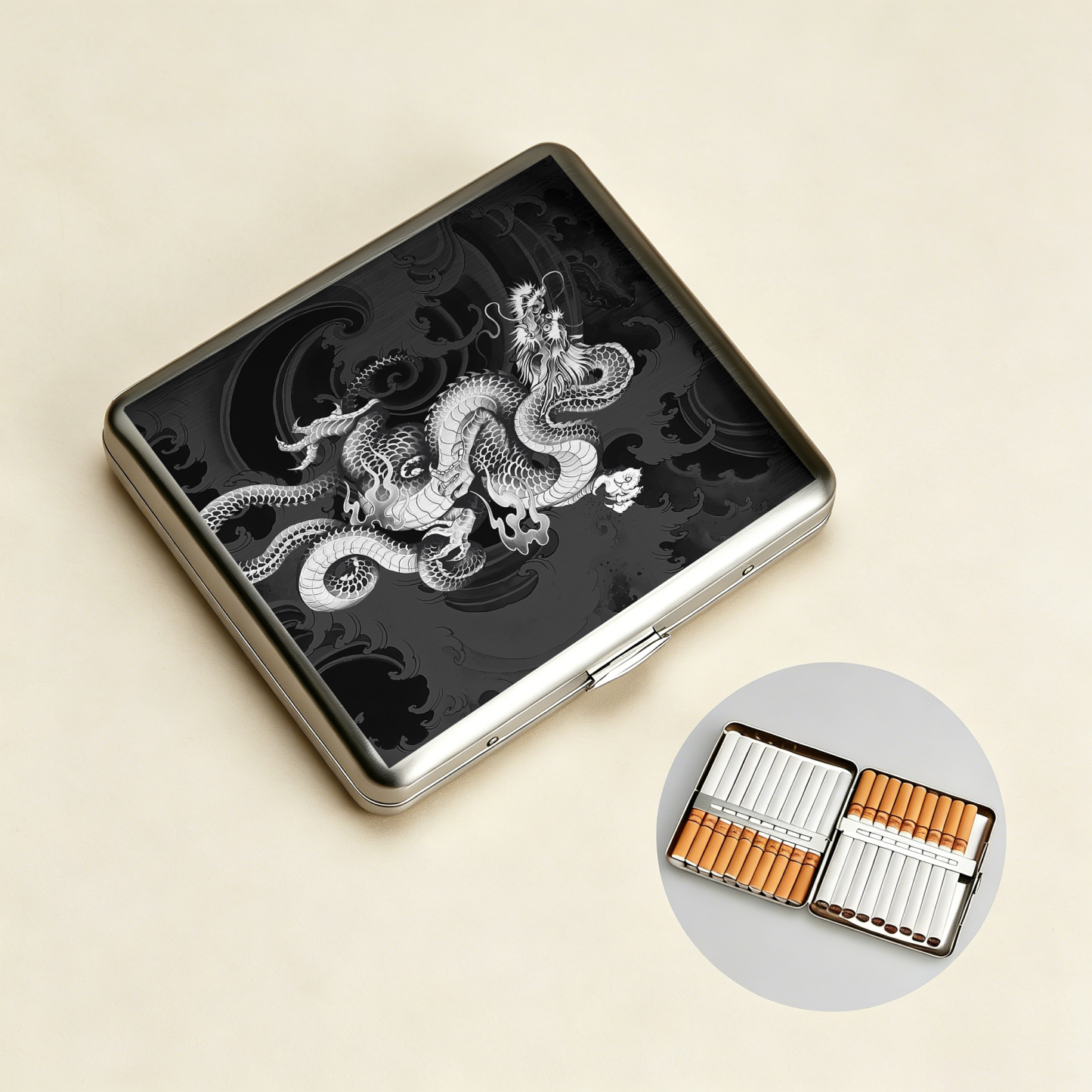 Tokyo-Tiger Majestic Dragon Entwined Cigarette Case