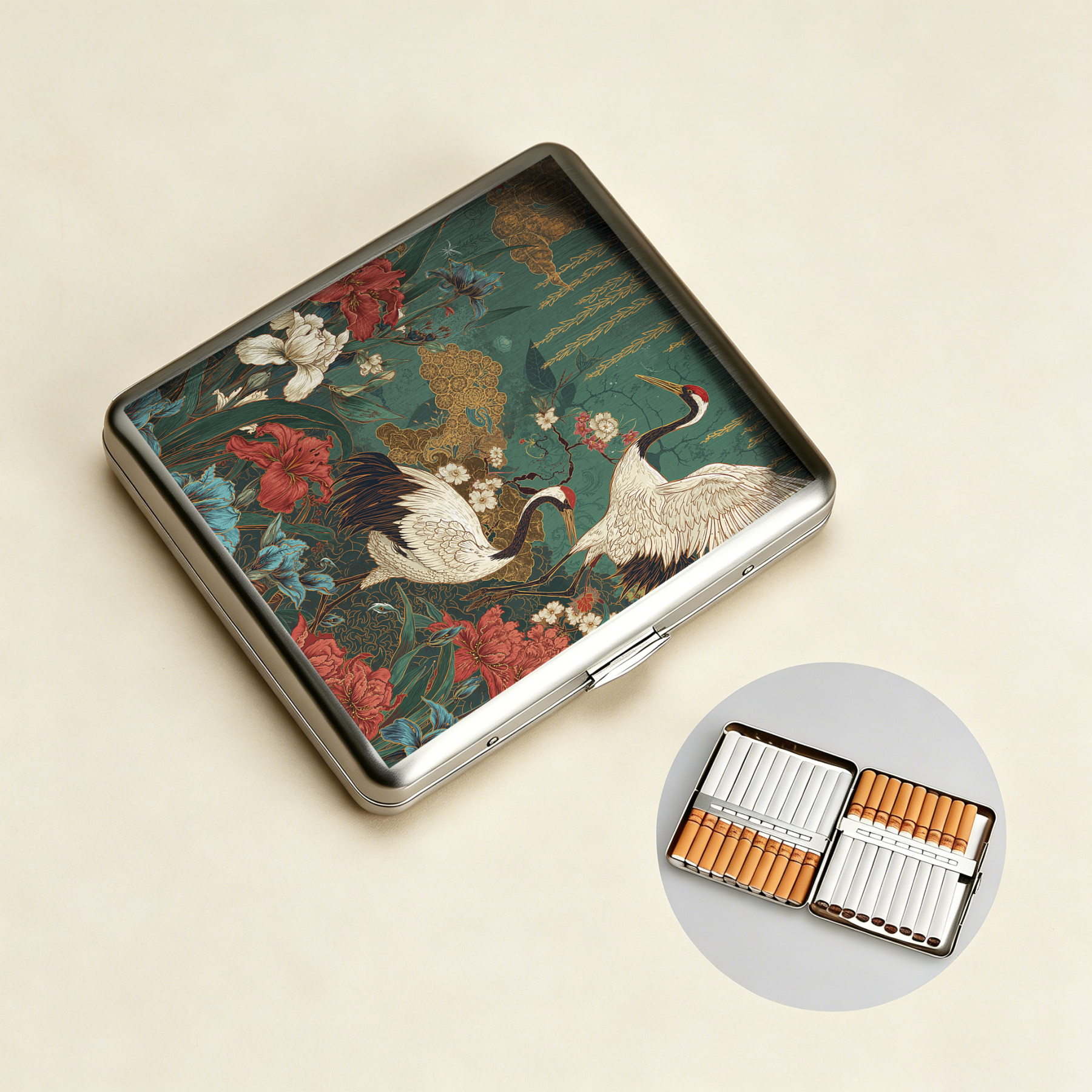 Tokyo-Tiger Red-Crowned Crane In The Garden Cigarette Case