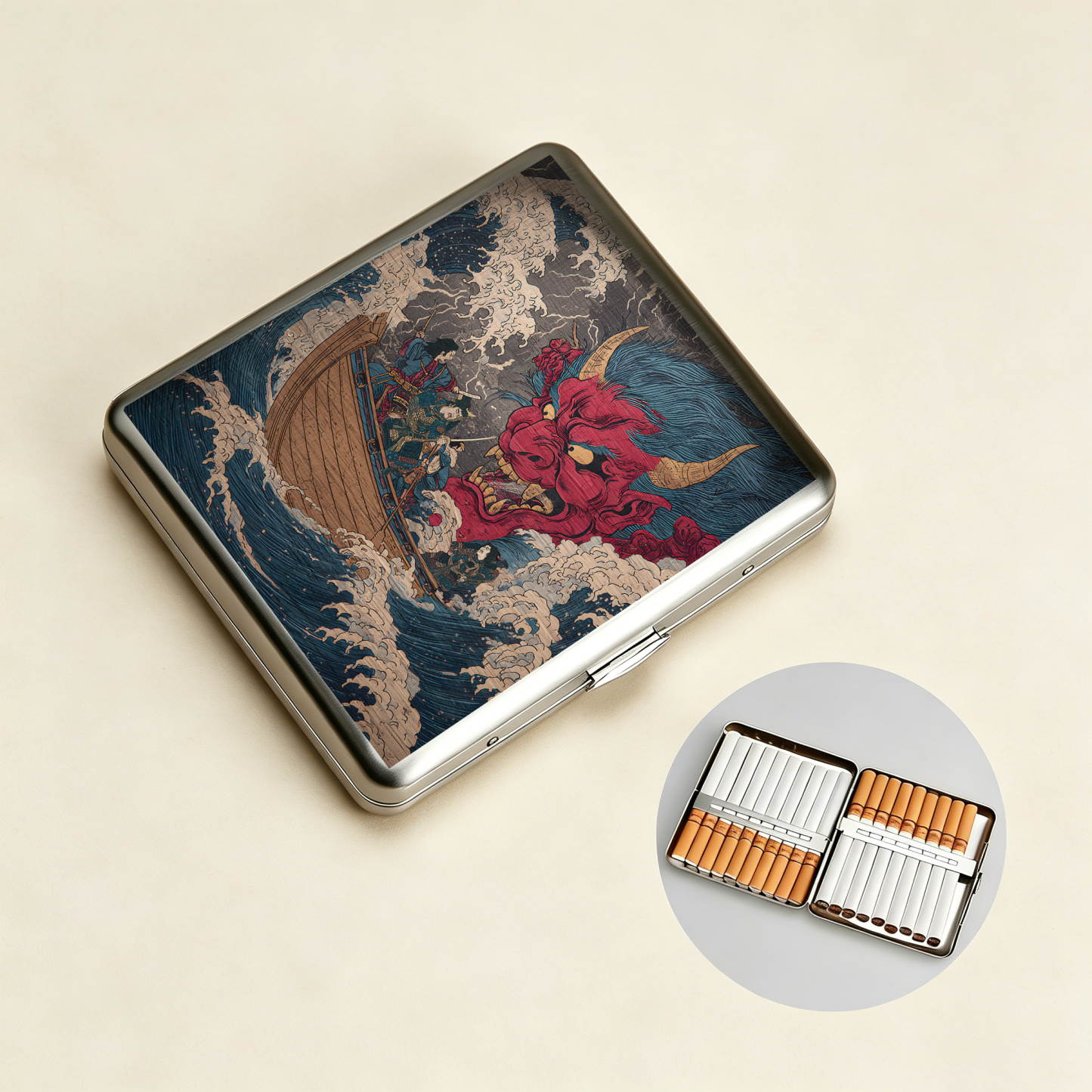 Tokyo-Tiger Demon And Samurai At Sea Cigarette Case