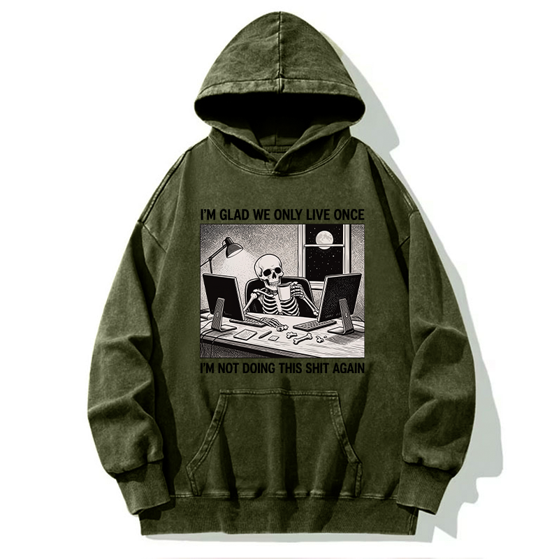 Tokyo-Tiger Funny Skeleton Coffee Break Meme Washed Hoodie