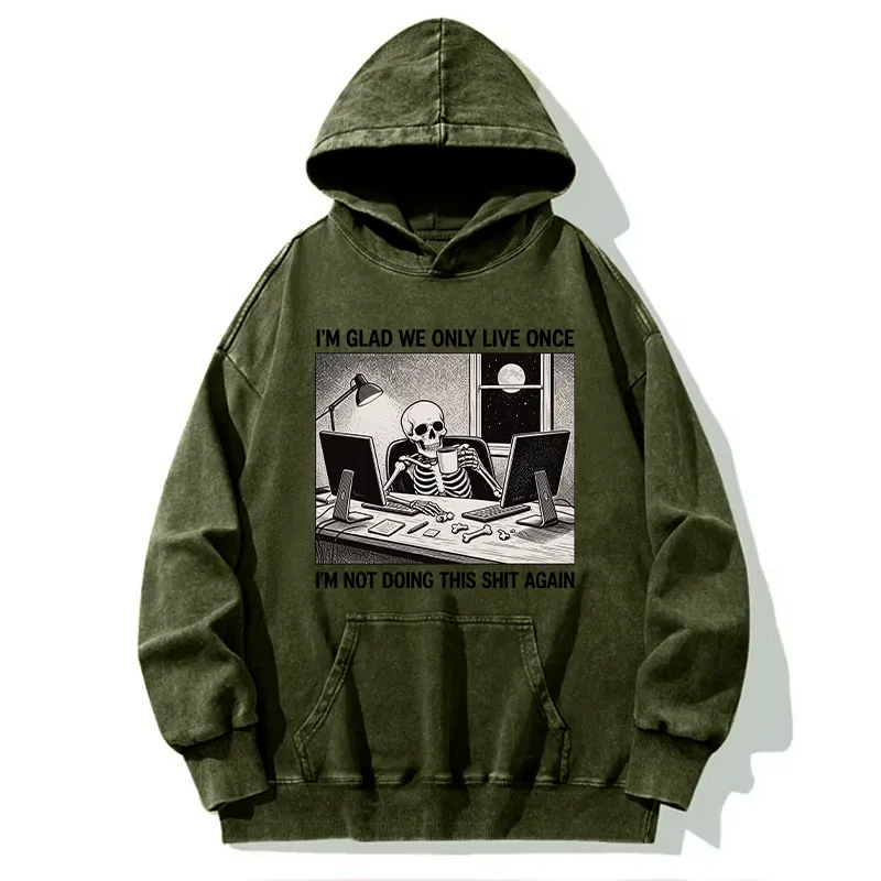 Tokyo-Tiger Funny Skeleton Coffee Break Meme Washed Hoodie