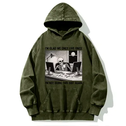 Tokyo-Tiger Funny Skeleton Coffee Break Meme Washed Hoodie