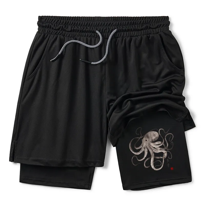 Tokyo-Tiger Octopus Japanese Calligraphy Training Shorts