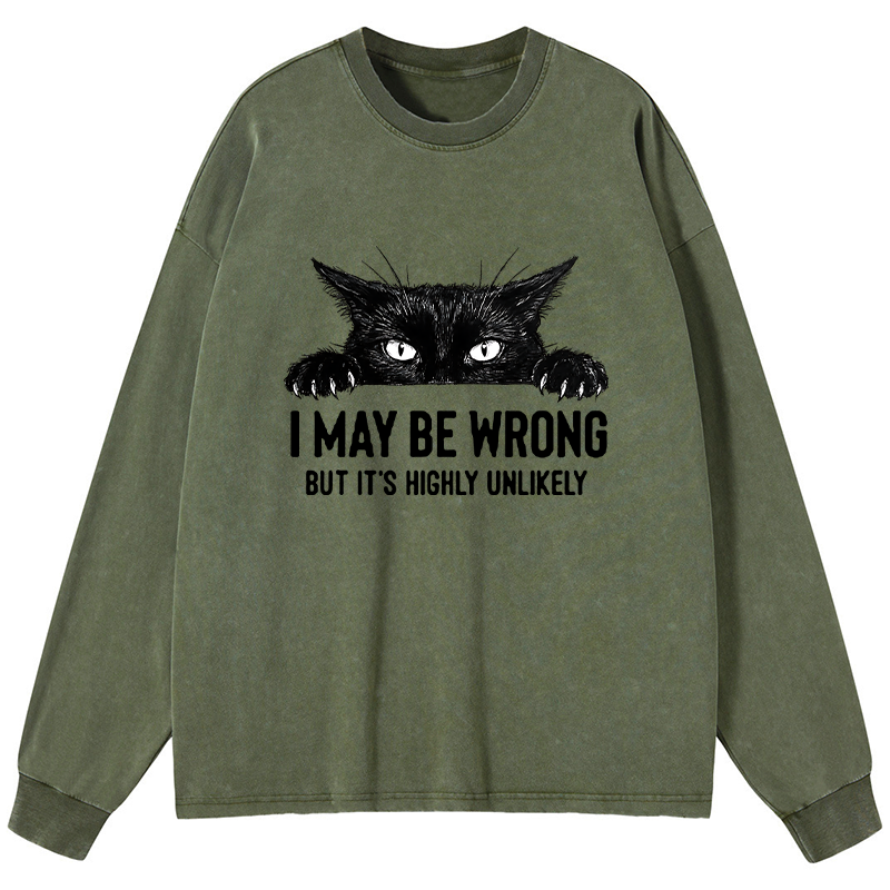 Tokyo-Tiger Confident Cat Meme Washed Long Sleeve T-Shirt