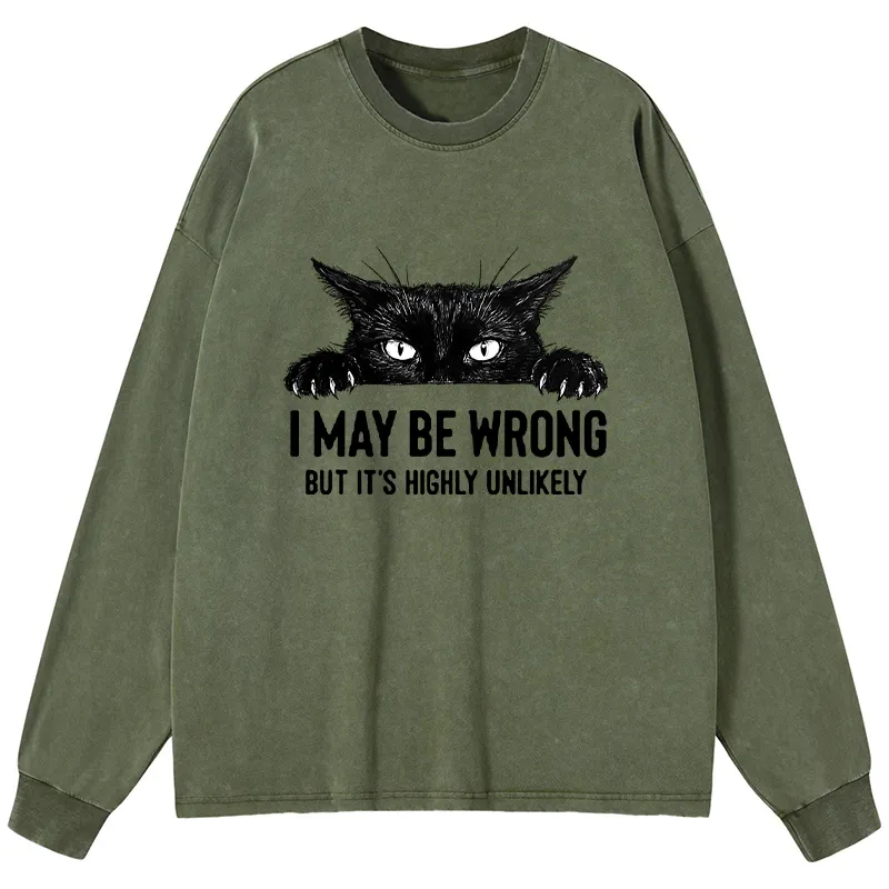 Tokyo-Tiger Confident Cat Meme Washed Long Sleeve T-Shirt