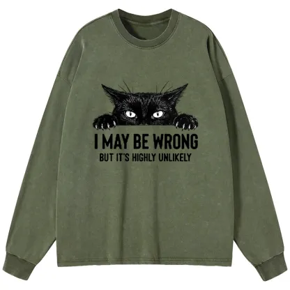 Tokyo-Tiger Confident Cat Meme Washed Long Sleeve T-Shirt