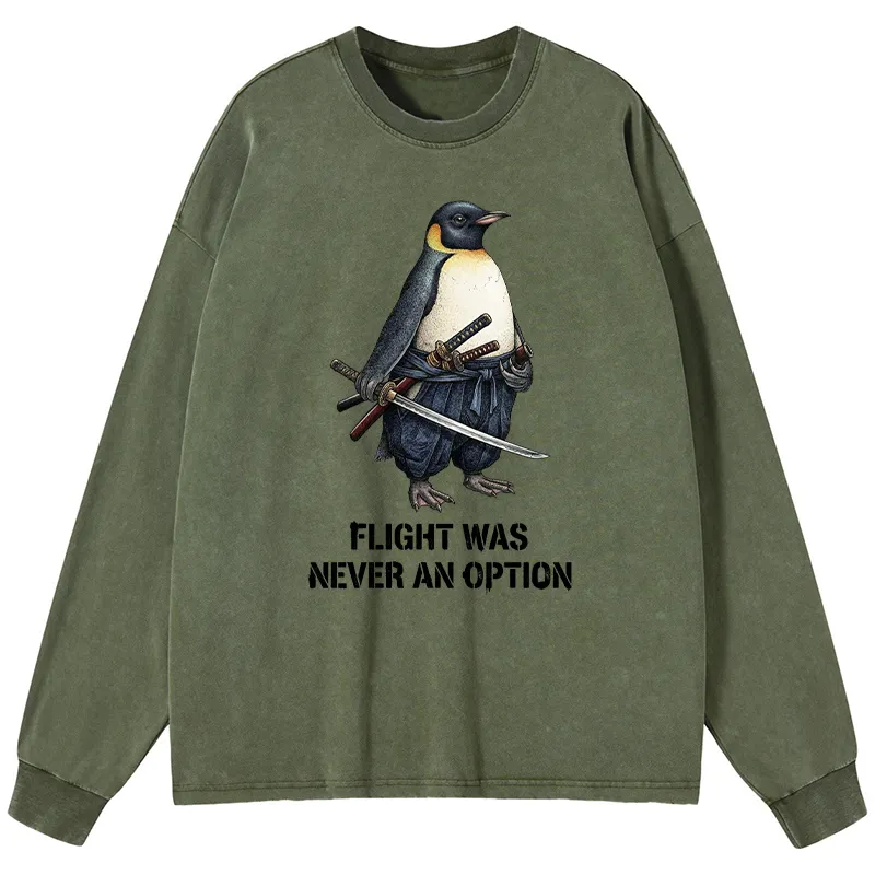 Tokyo-Tiger Funny Warrior Penguin With Sword Meme Washed Long Sleeve T-Shirt