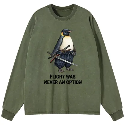 Tokyo-Tiger Funny Warrior Penguin With Sword Meme Washed Long Sleeve T-Shirt