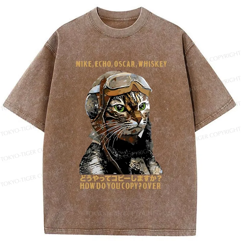 Tokyo-Tiger Funny MEOW Washed T-Shirt