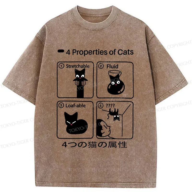 Tokyo-Tiger 4 Attributes Of Cats Washed T-Shirt