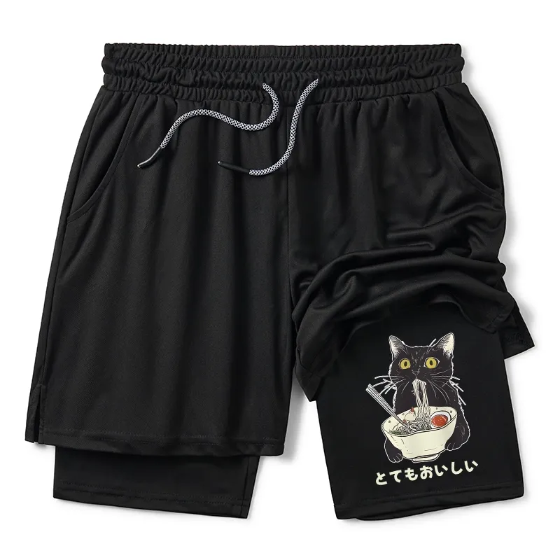 Tokyo-Tiger Cats Eat Ramen Noodles Training Shorts