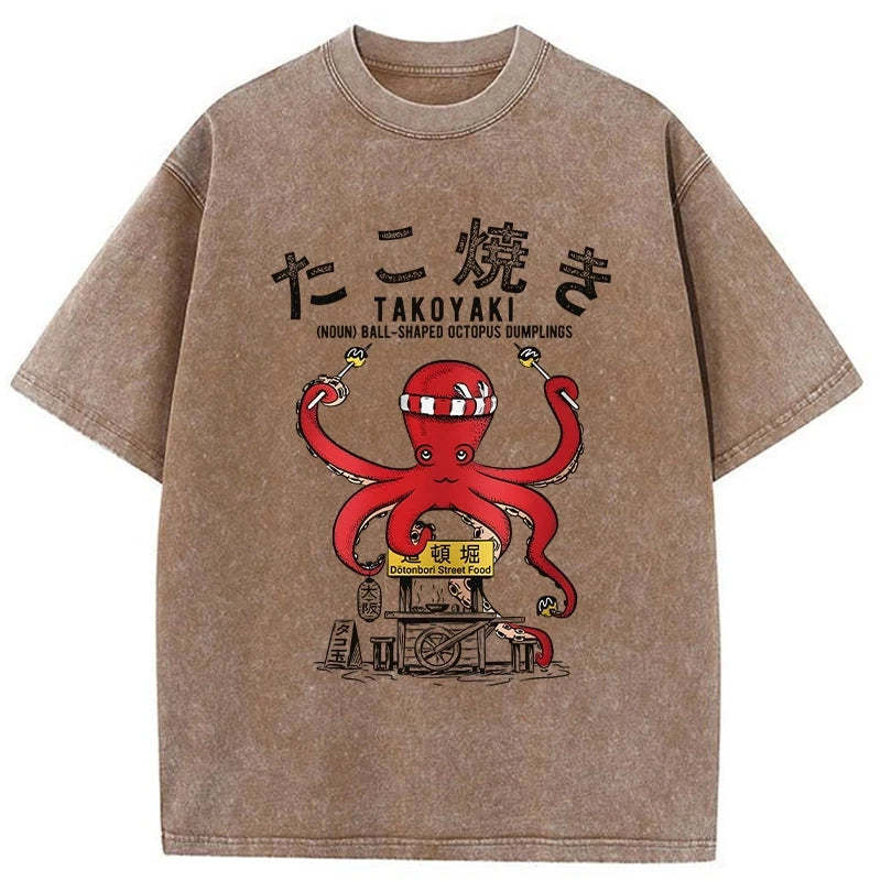 Tokyo-Tiger Takoyaki Octopus Balls Washed T-Shirt