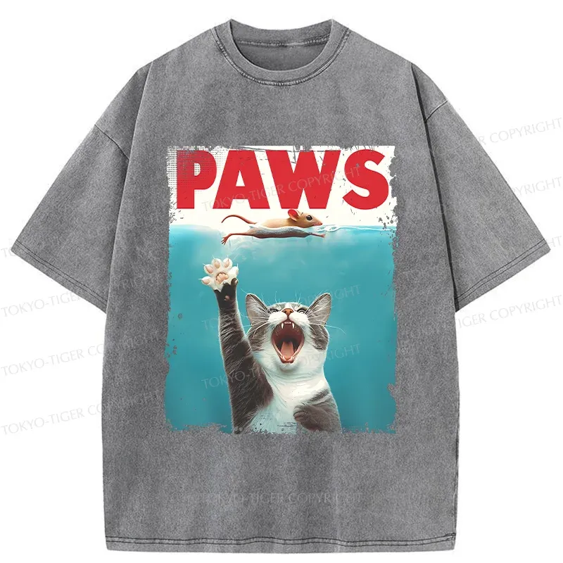 Tokyo-Tiger Paw Funny Cat Washed T-Shirt