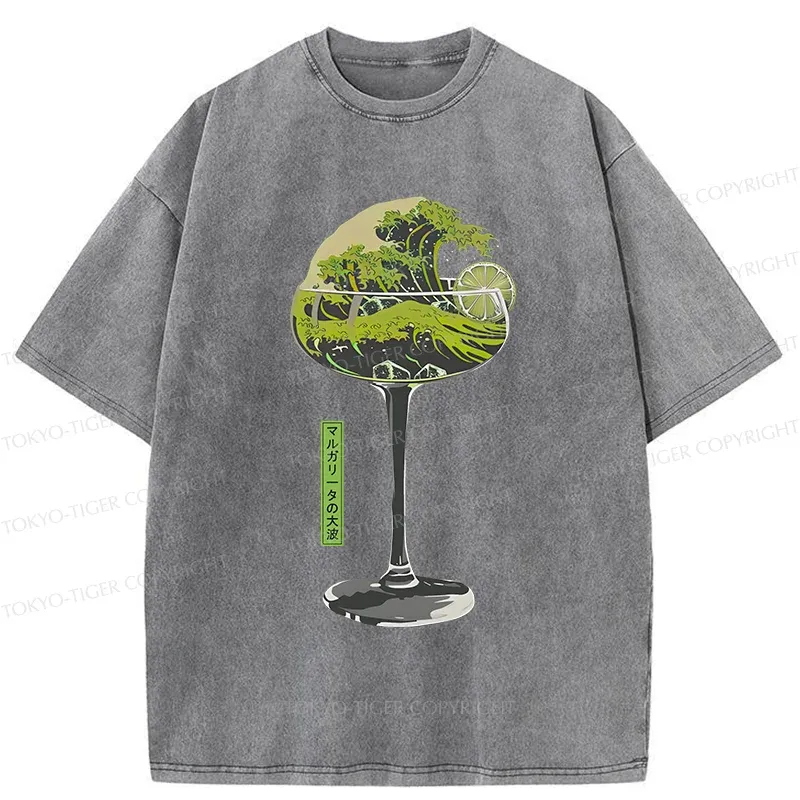 Tokyo-Tiger Wave Of Wine Washed T-Shirt