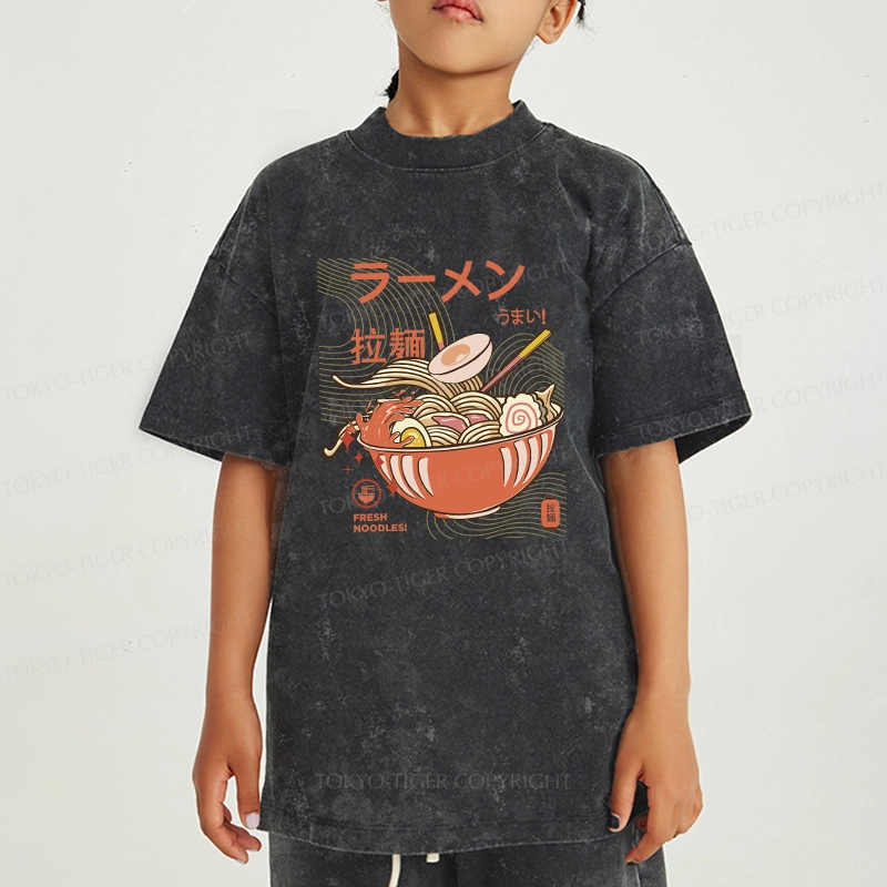 Tokyo-Tiger Fresh Ramen Noodles Kids Washed T-Shirt