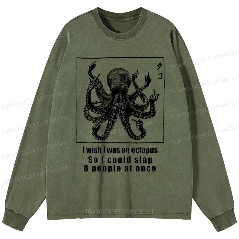 Tokyo-Tiger I Wish I Was An Octopus Japan Washed Long Sleeve T-Shirt