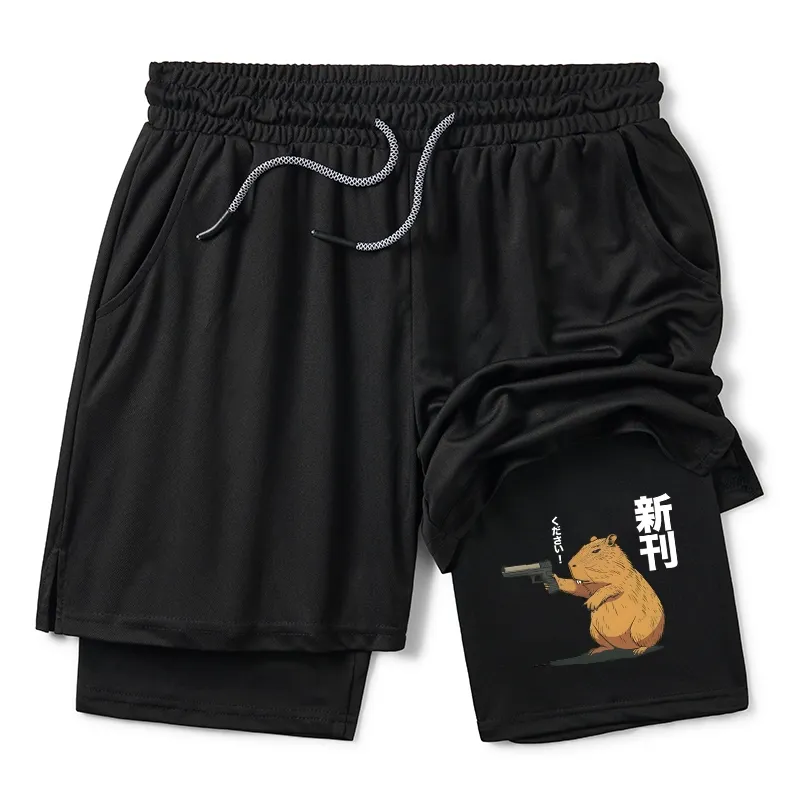 Tokyo-Tiger Capybara Holding A Gun Training Shorts