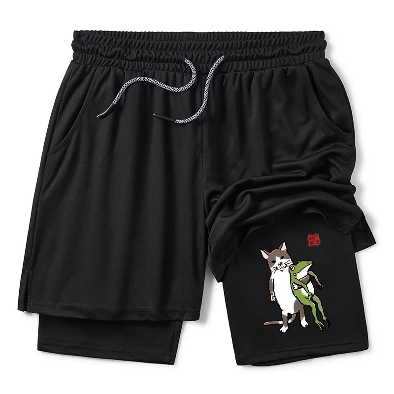 Tokyo-Tiger Cat Holding A Frog Training Shorts