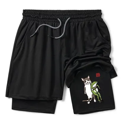Tokyo-Tiger Cat Holding A Frog Training Shorts