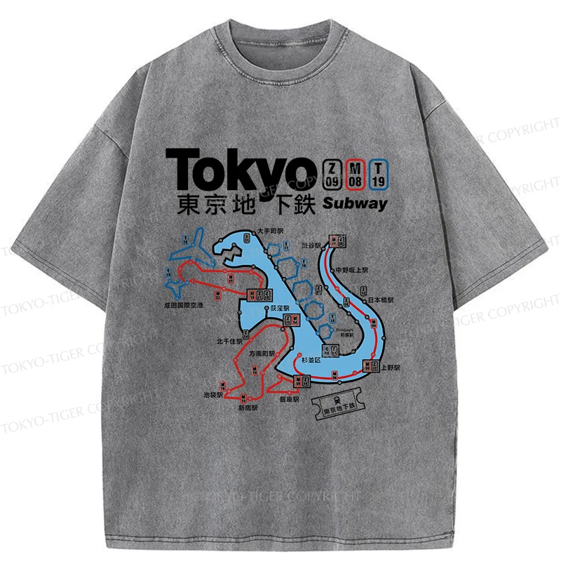 Tokyo-Tiger Tokyo Subway Map Washed T-Shirt